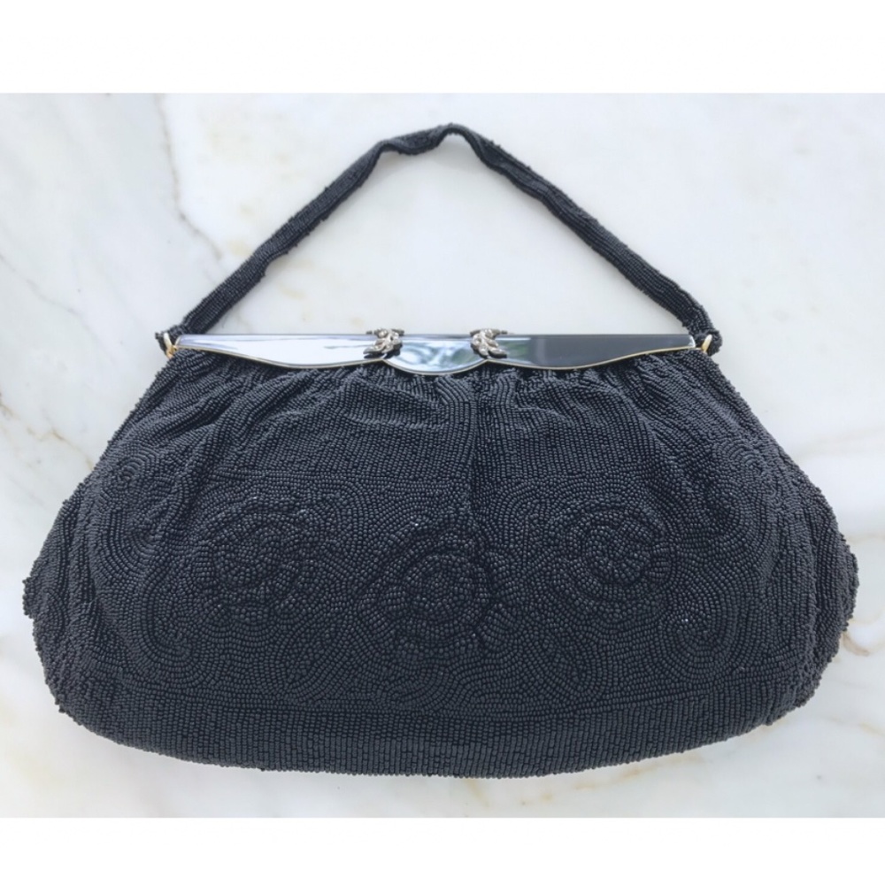 DELILL VINTAGE BLACK BEADED EMBELLISHED BAG